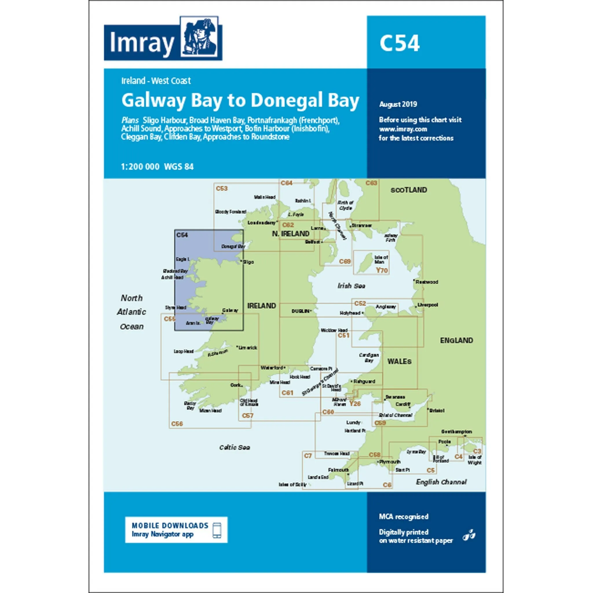 Imray Chart C54 Galway Bay to Donegal Bay Scale 1:200 000 WGS84