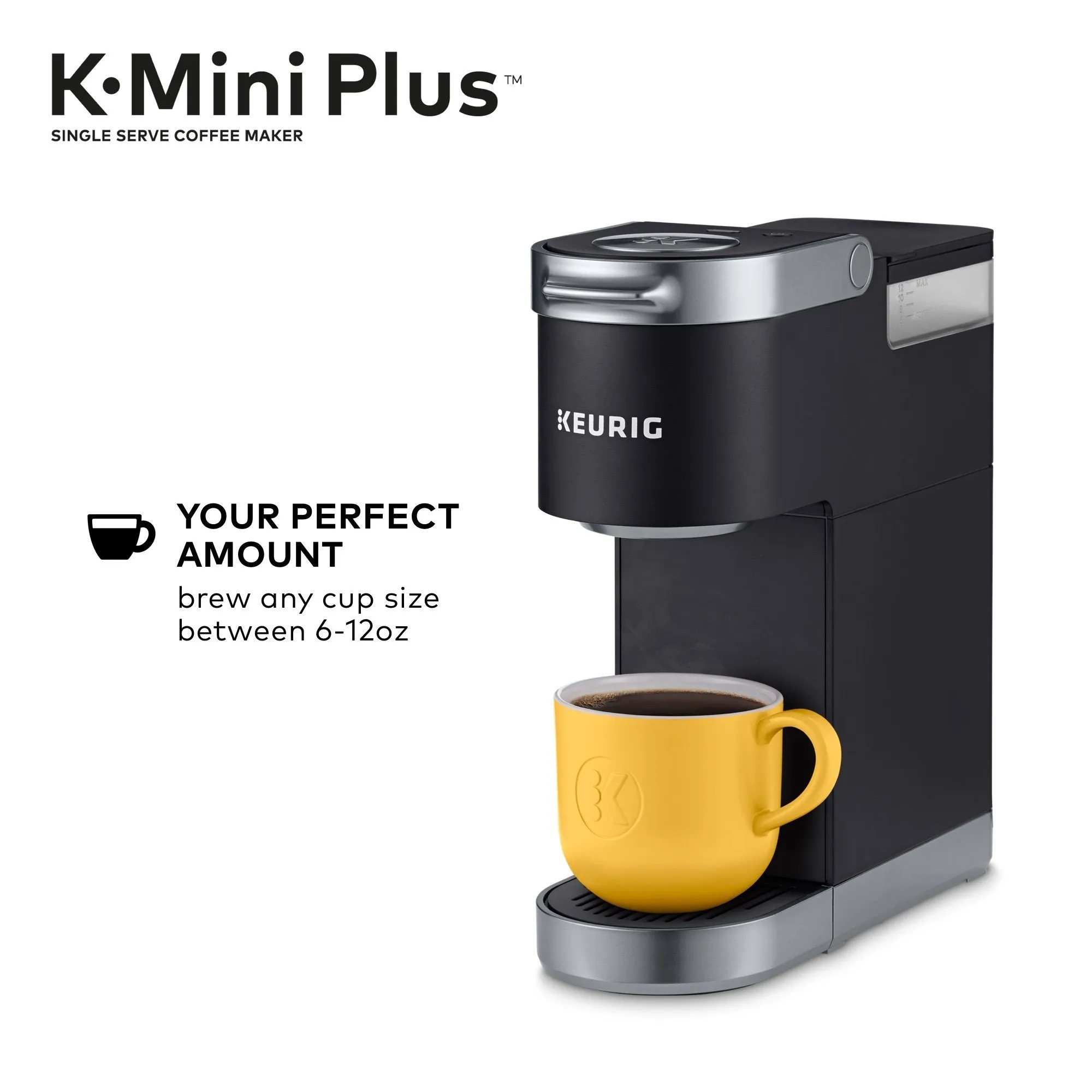 Keurig K-Mini Plus Single Serve K-Cup Pod Coffee Maker, with 6 to 12oz Brew Size, Stores up to 9 K-Cup Pods, Travel Mug Friendly, Matte Black