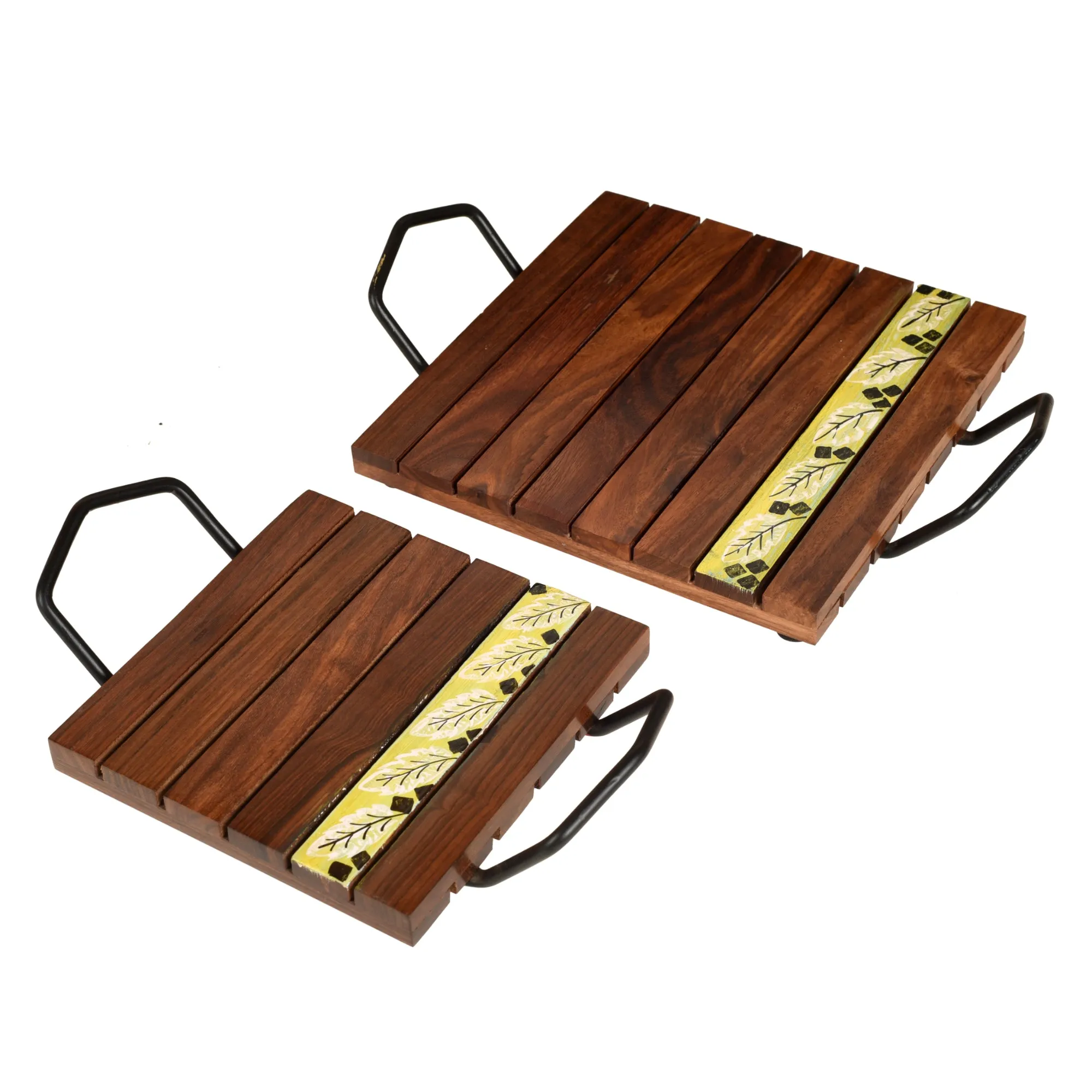 'Leaf of Nature' Snacking Trays in Rosewood-Set of 2