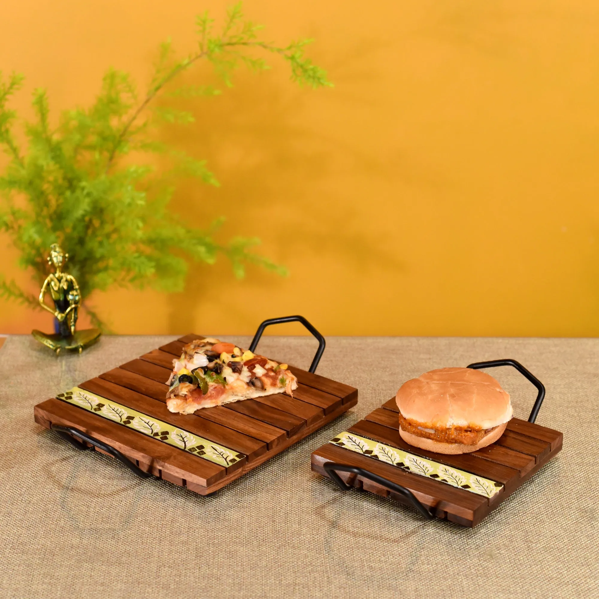 'Leaf of Nature' Snacking Trays in Rosewood-Set of 2