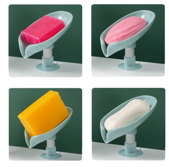 Leaf-shaped Soap Dish Box Random Color Soap Holder Drain Vertical Shower Bathroom