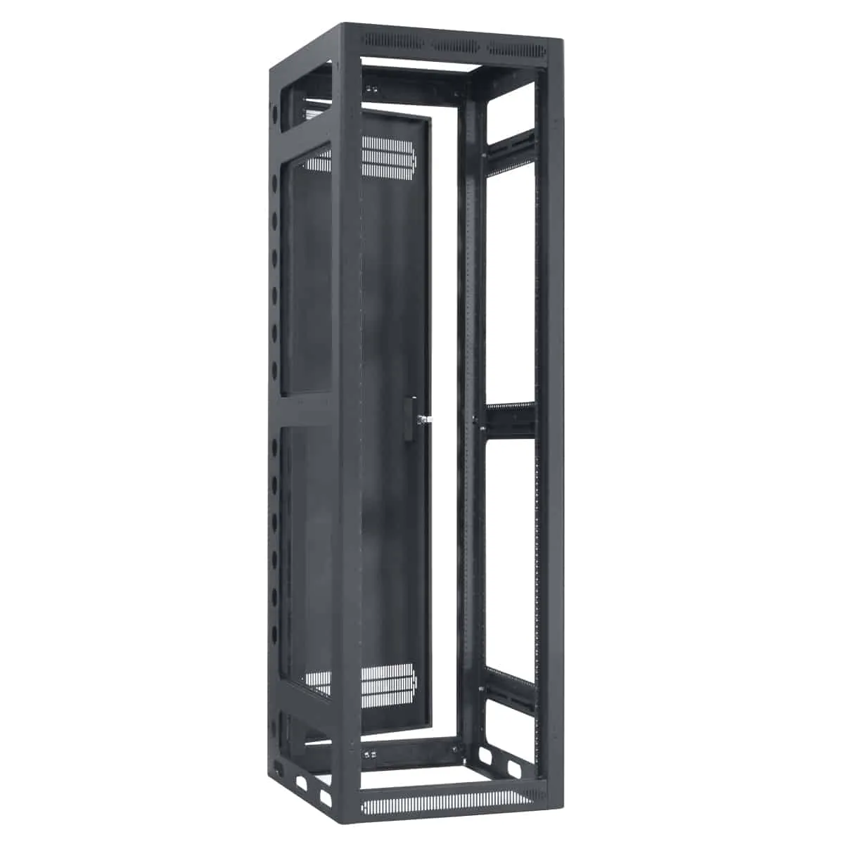 Lowell Mfg Equipment Rack-Gangable-40U, 32in Deep, 2pr Rails, Rear Door