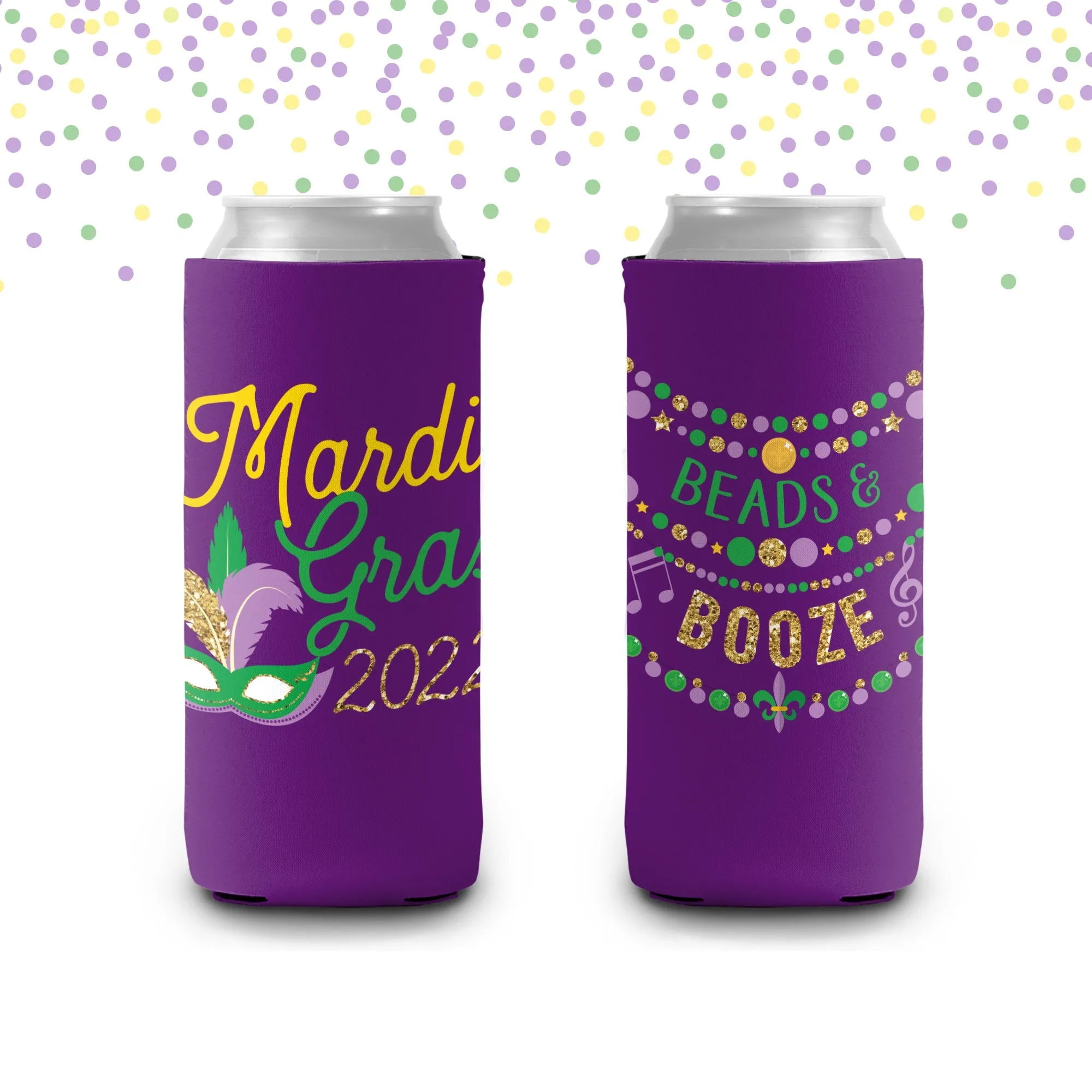 Mardi Gras Neoprene Can Coolers Can Coolies Hugs Beverage Insulators for Mardi Gras