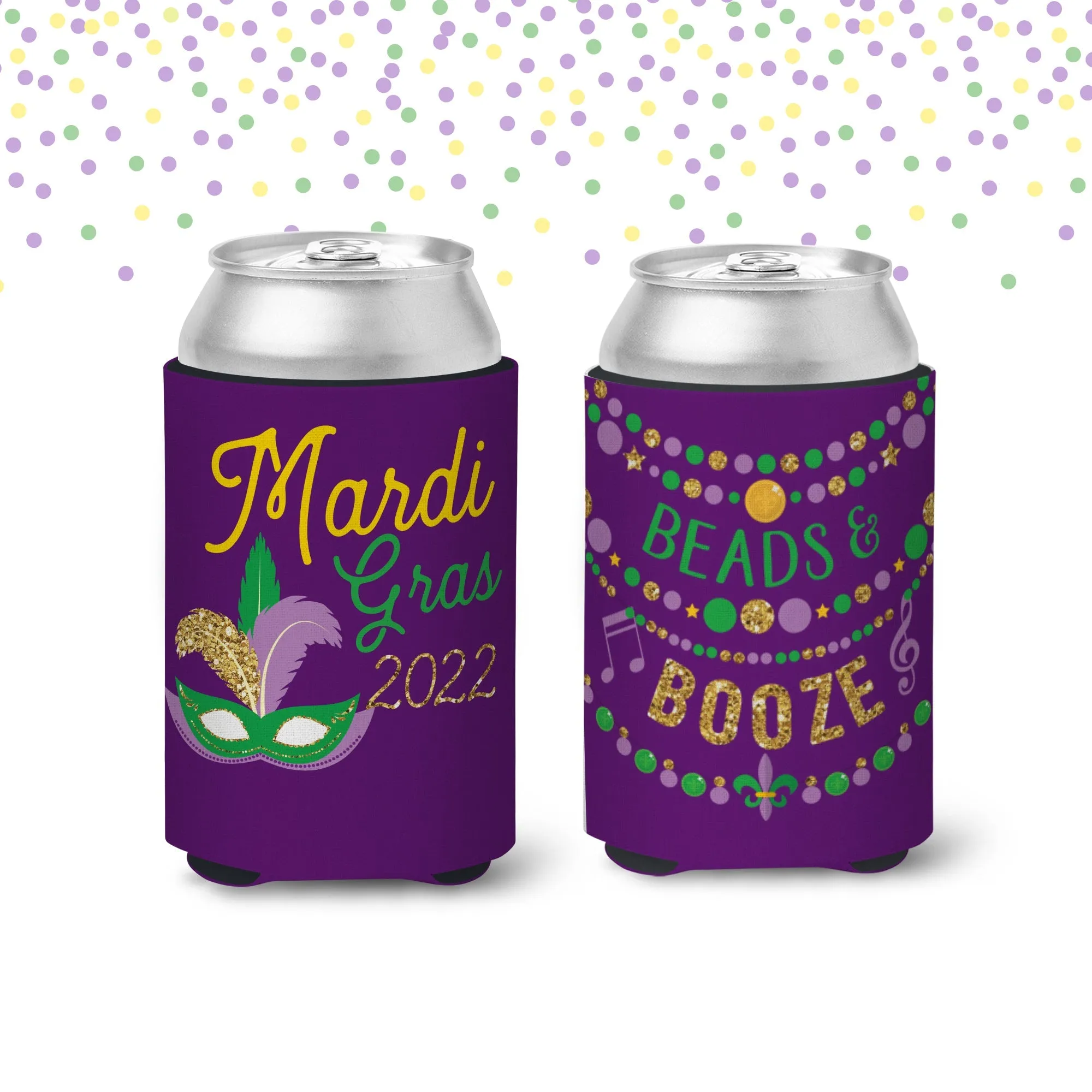 Mardi Gras Neoprene Can Coolers Can Coolies Hugs Beverage Insulators for Mardi Gras