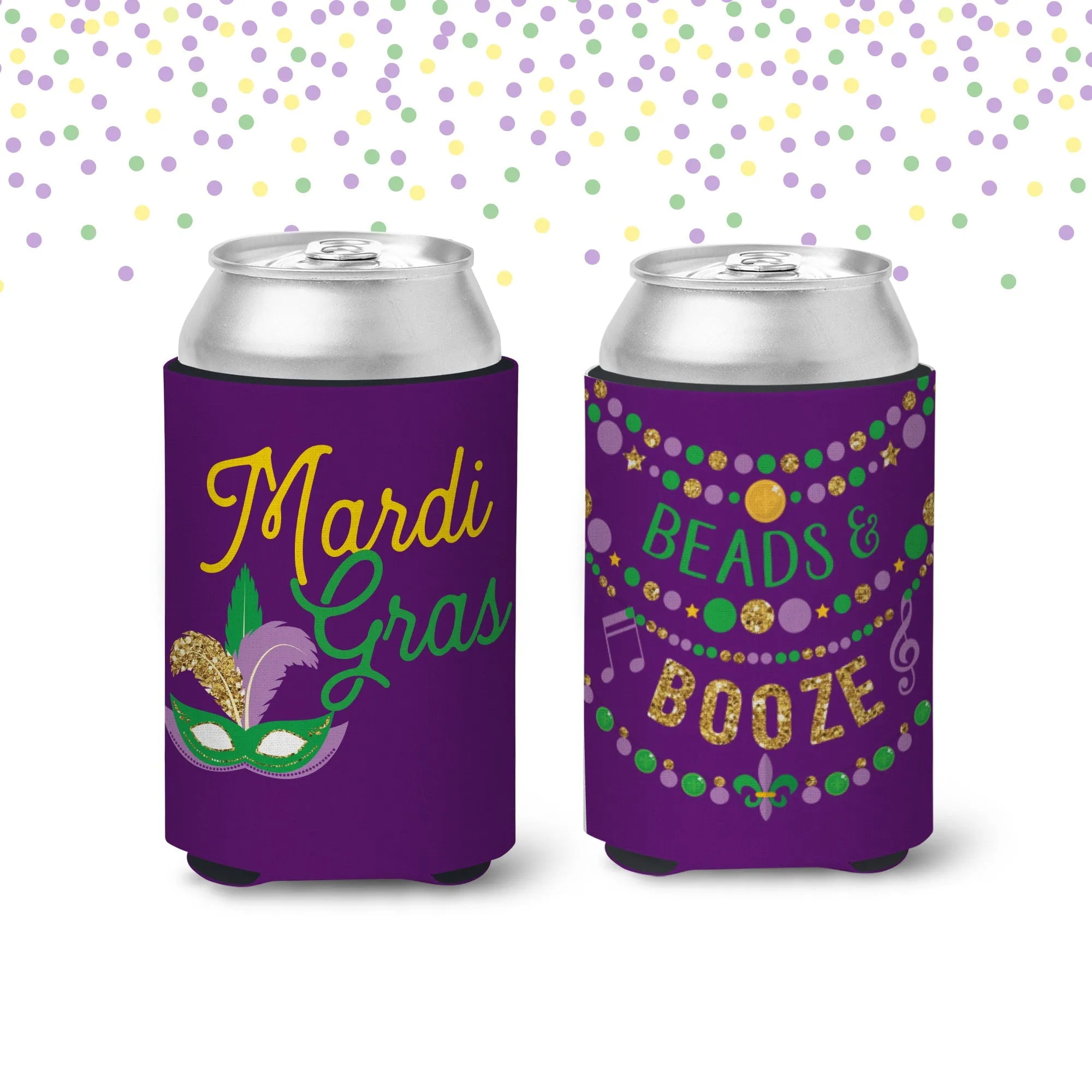 Mardi Gras Neoprene Can Coolers Can Coolies Hugs Beverage Insulators for Mardi Gras