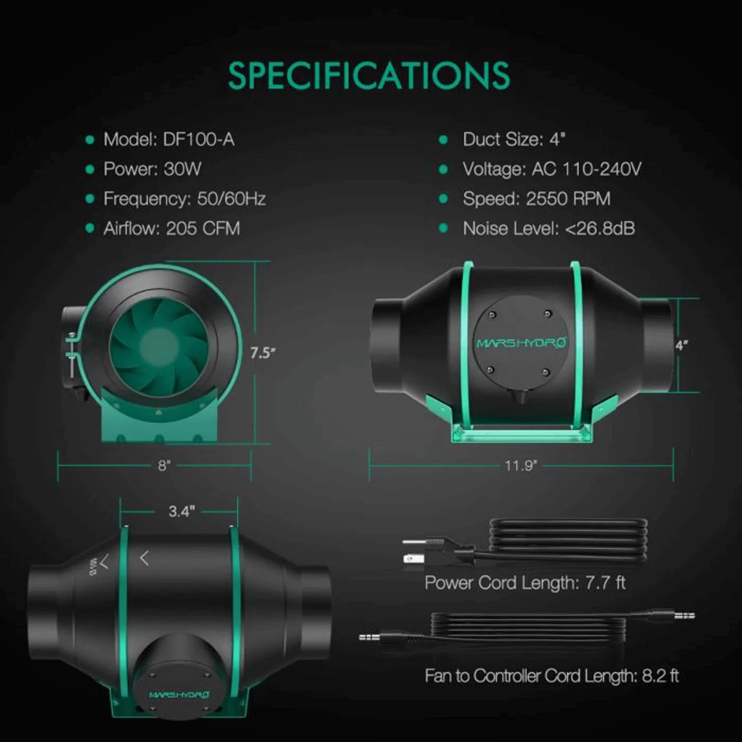 Mars Hydro iFresh 4" Smart Inline Duct Fan