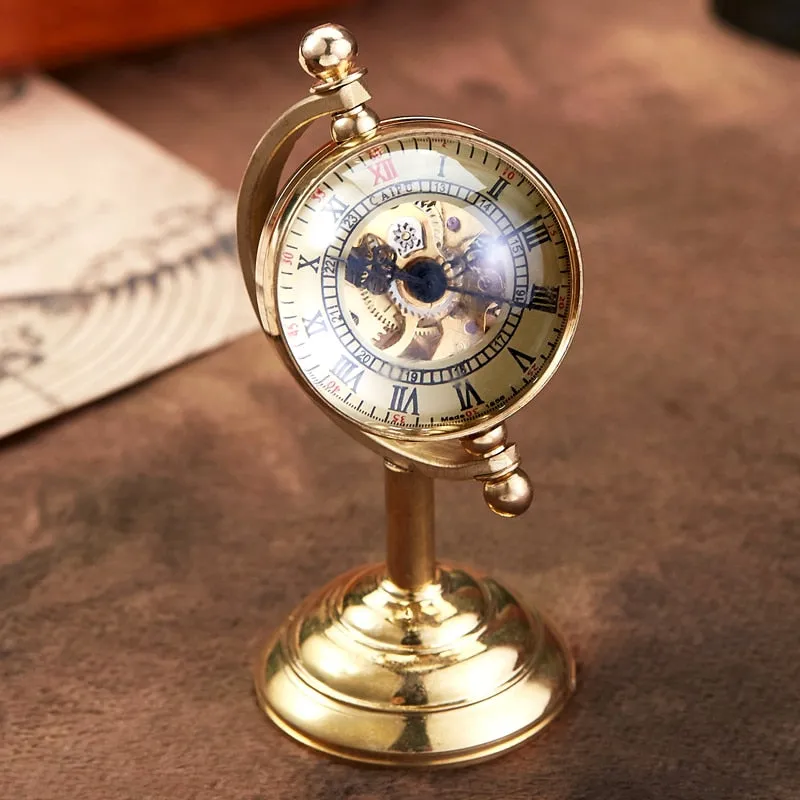 Mechanical Gold Spinning Globe Desk Clock