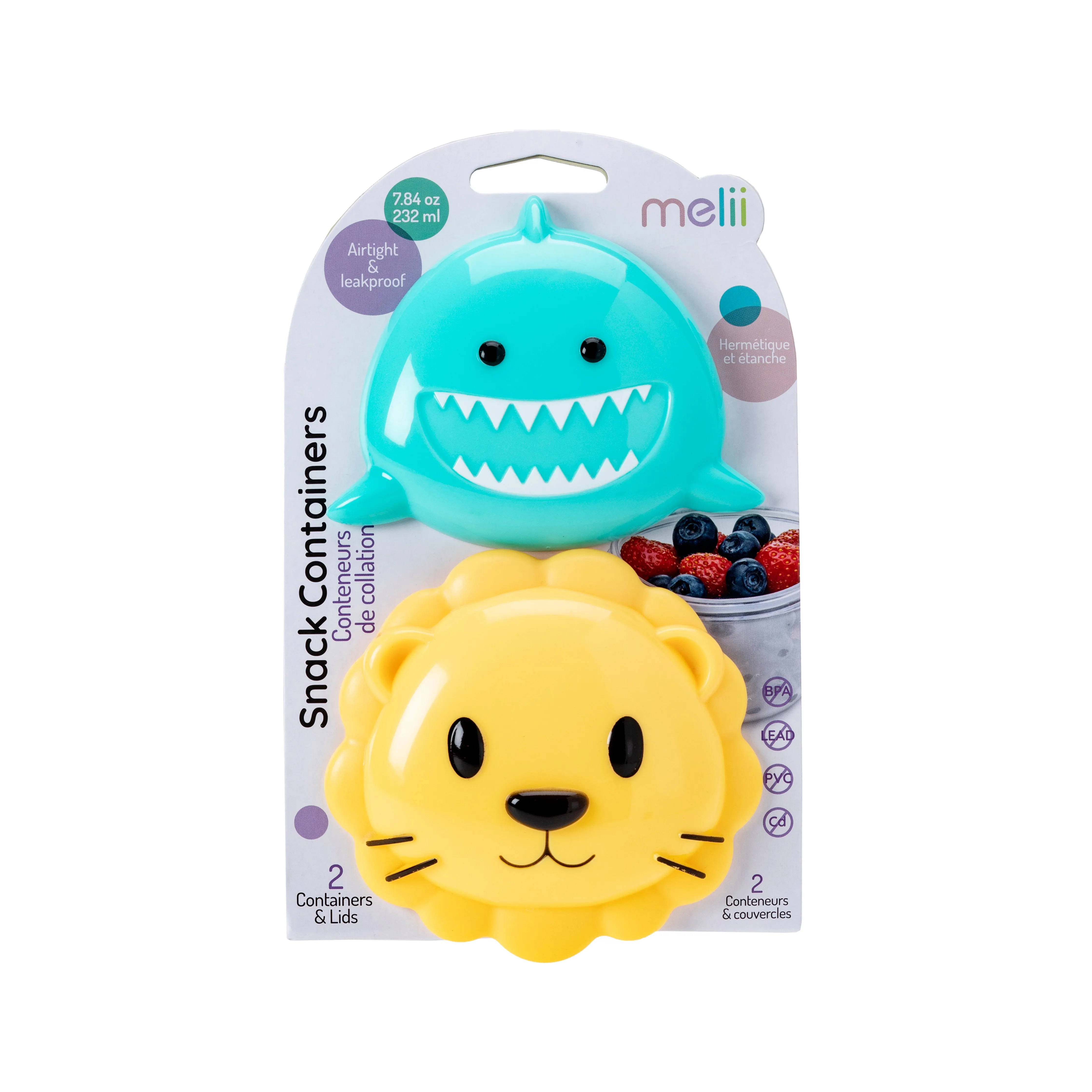 Melii Shark & Lion Snack Containers for Kids - Adorable Airtight, Leakproof Kids Food Storage Set for On-the-Go Joyful Snacking - BPA-Free, Easy to Clean