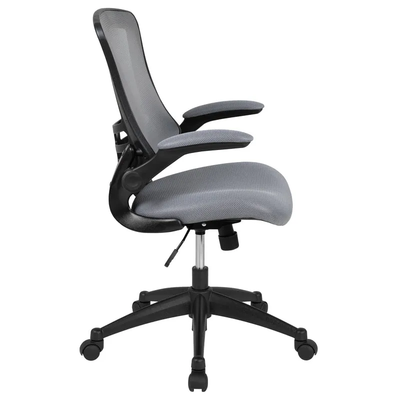 Mid-Back Blue Mesh Swivel Ergonomic Task Office Chair with Flip-Up Arms