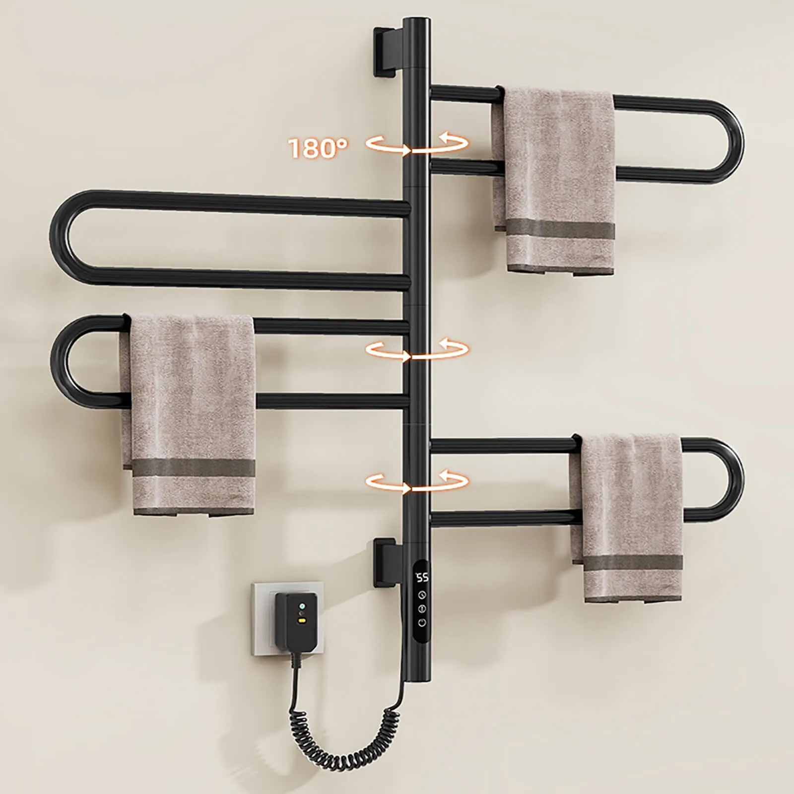 Modern Matte Black Wall Mounted Bathroom Towel Warmer