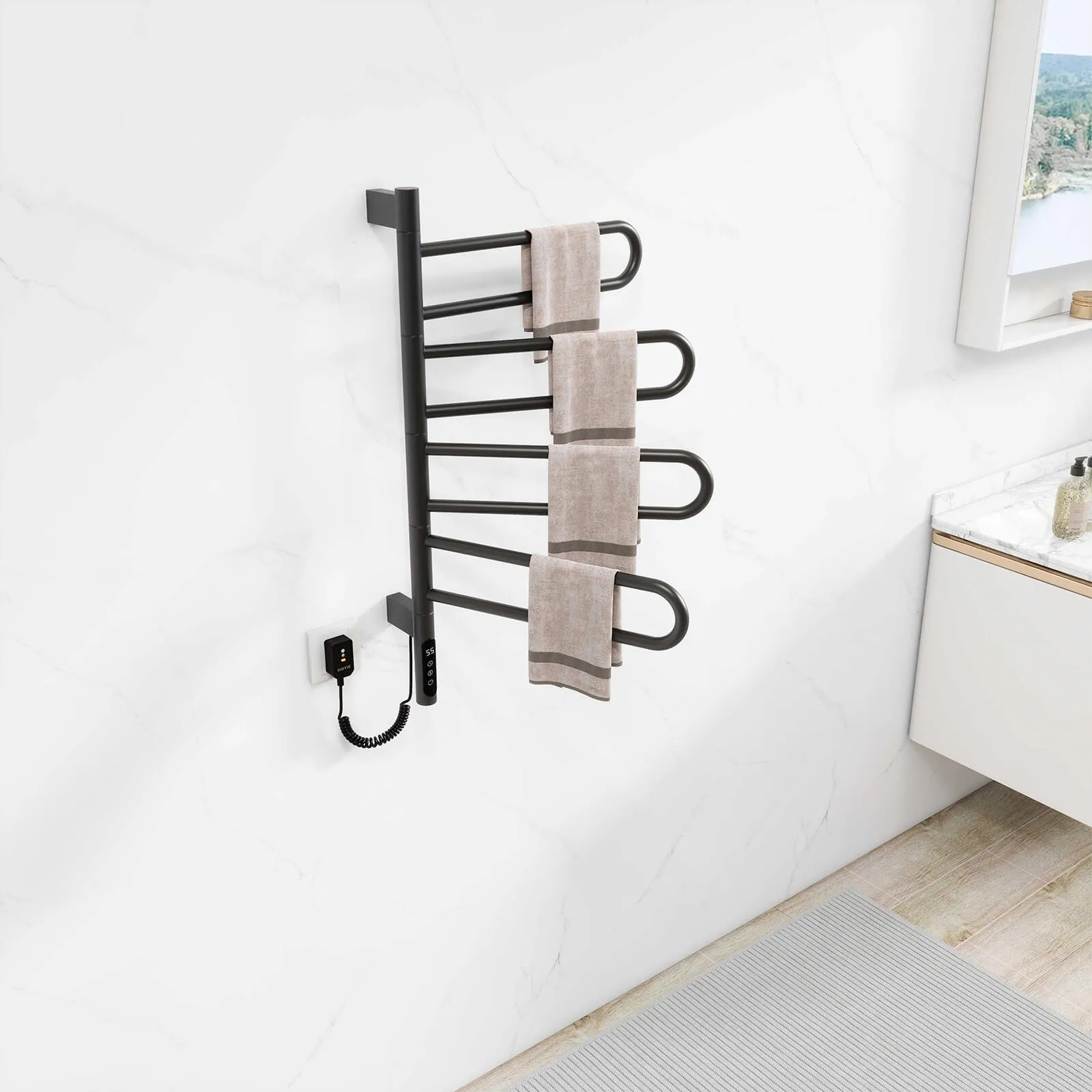 Modern Matte Black Wall Mounted Bathroom Towel Warmer