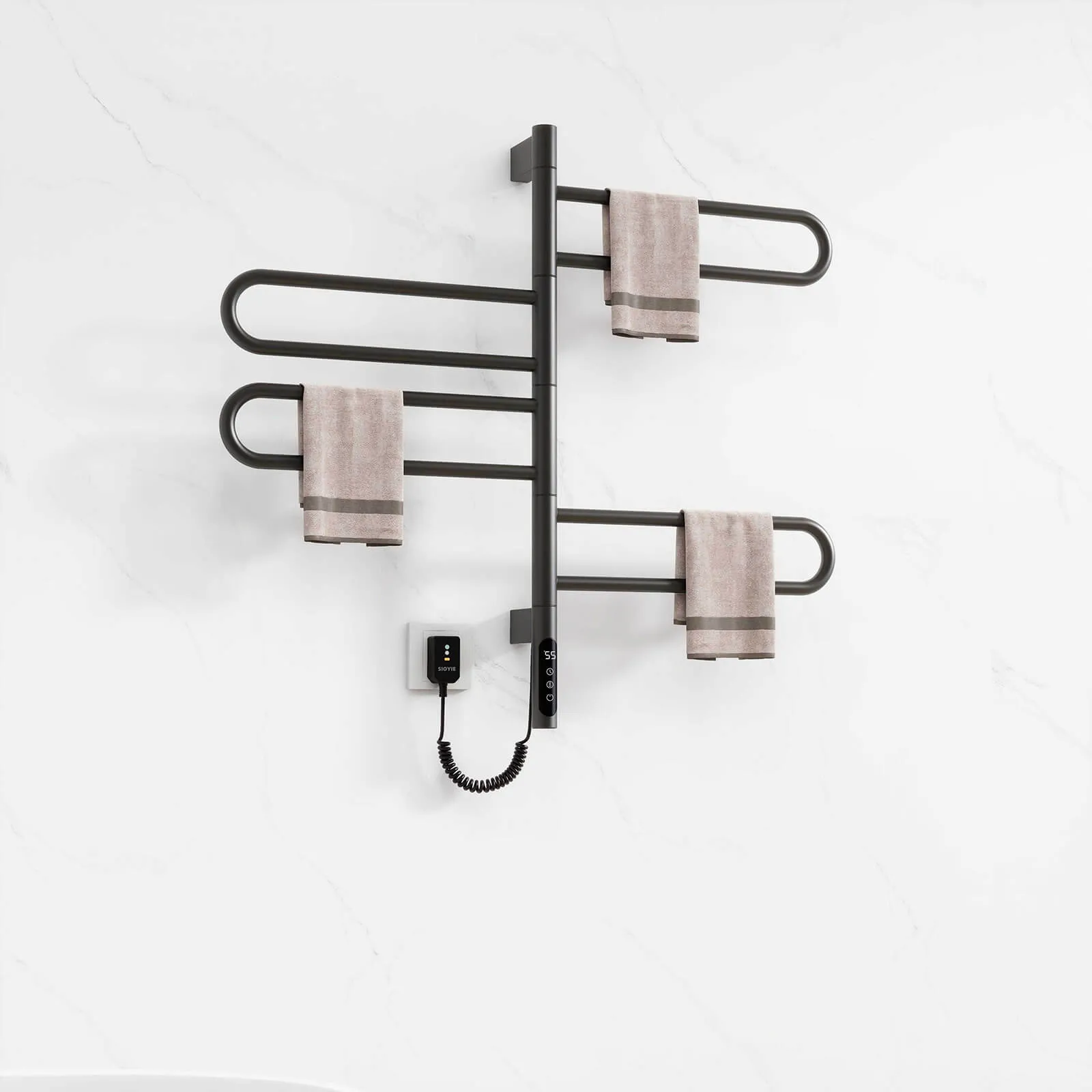 Modern Matte Black Wall Mounted Bathroom Towel Warmer