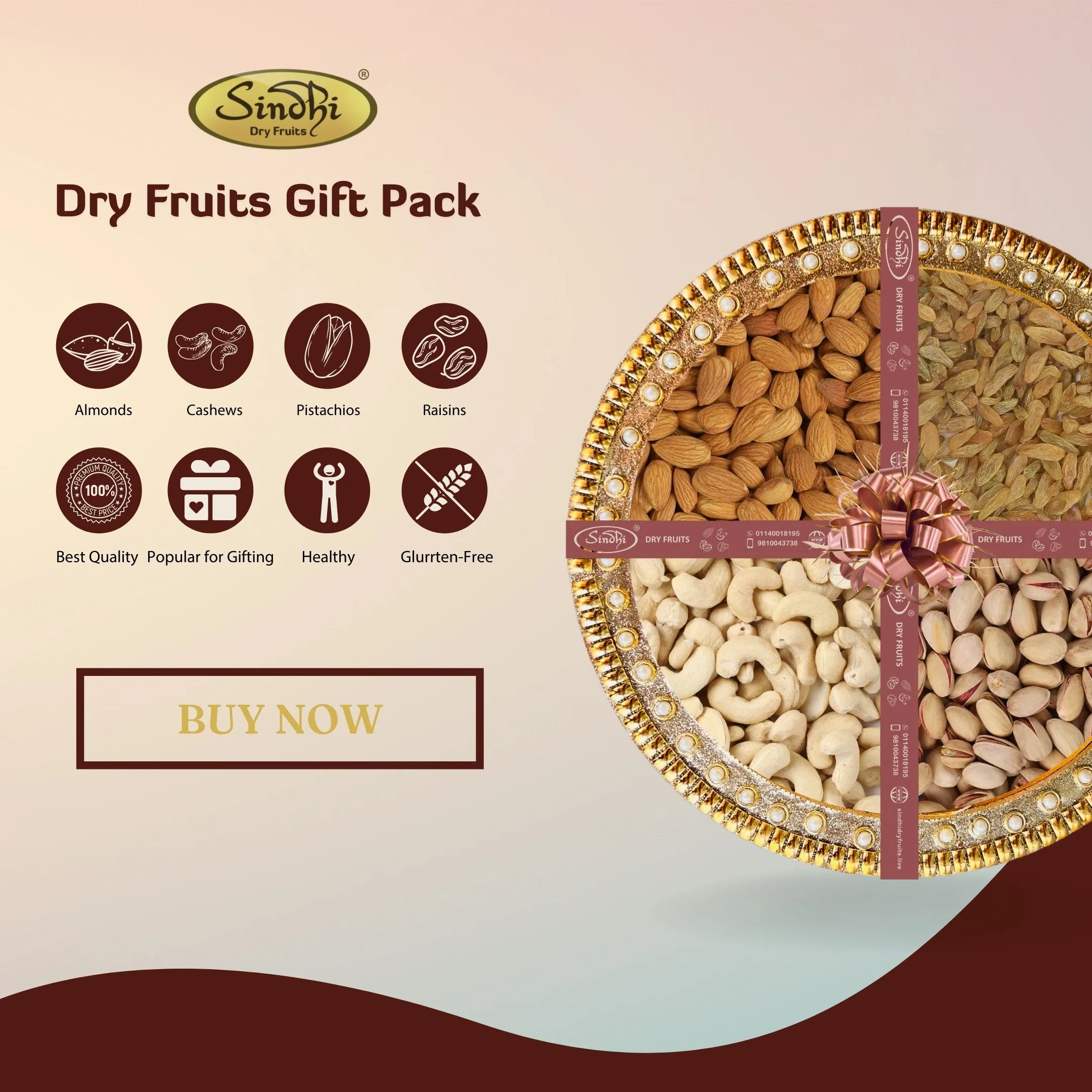 Premium Gift Pack Containing Cashews W240, Almonds Australian Spl, Pistachios Akbari and Raisins