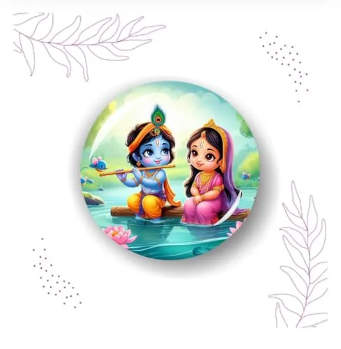 Rangoli 35mm Beautiful Radha Krishna 3D Glass Fridge Magnets for Home Decoration Sticking Notes and Gifting (Pack of 12)