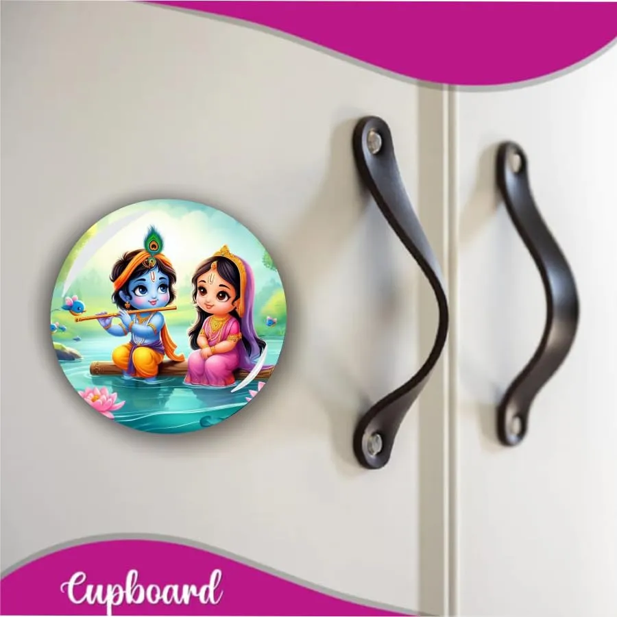 Rangoli 35mm Beautiful Radha Krishna 3D Glass Fridge Magnets for Home Decoration Sticking Notes and Gifting (Pack of 12)