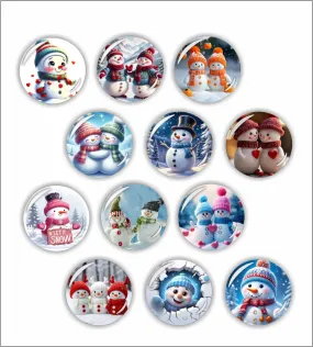 Rangoli 35mm Beautiful Snowman 3D Glass Fridge Magnets for Home Decoration Sticking Notes and Gifting (Pack of 12)