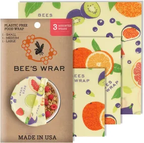 Reusable Beeswax Food Wraps Made in the USA, Eco Friendly Sustainable Organic, Assorted 3 Pack (S, M, L)