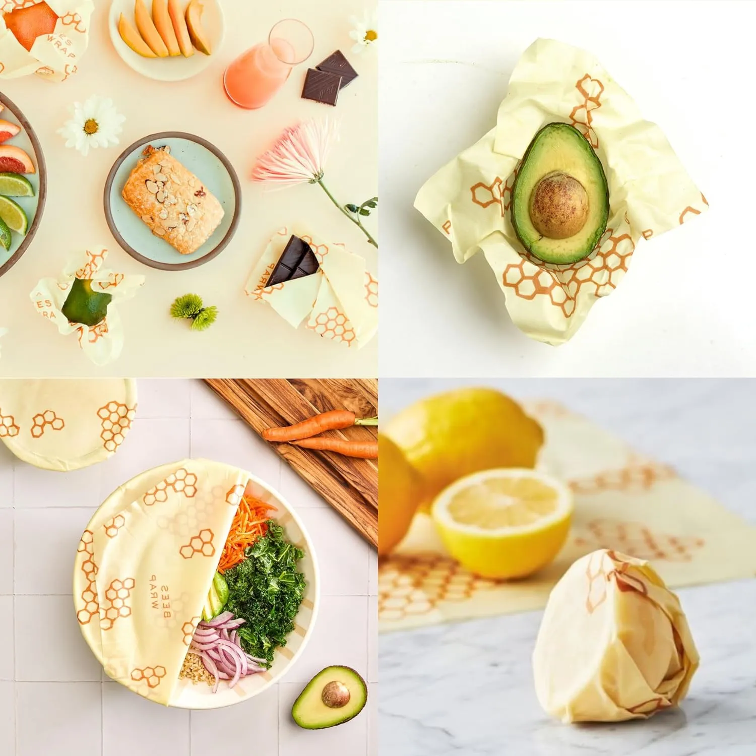 Reusable Beeswax Food Wraps Made in the USA, Eco Friendly Sustainable Organic, Assorted 3 Pack (S, M, L)