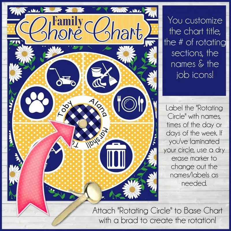 Rotating Job Chart {Navy/Yellow Floral} PRINTABLE