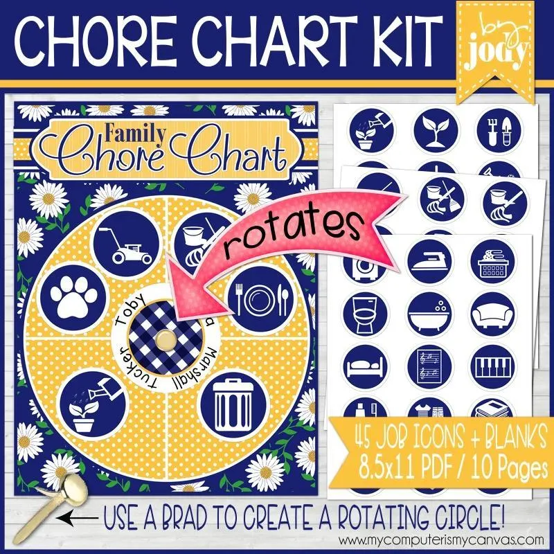 Rotating Job Chart {Navy/Yellow Floral} PRINTABLE