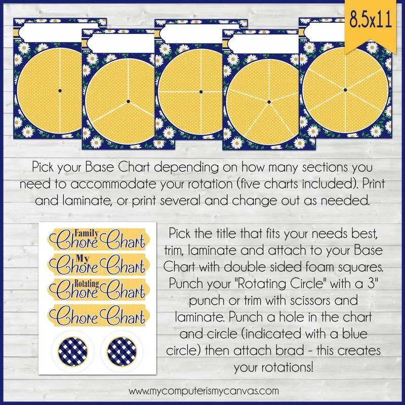 Rotating Job Chart {Navy/Yellow Floral} PRINTABLE