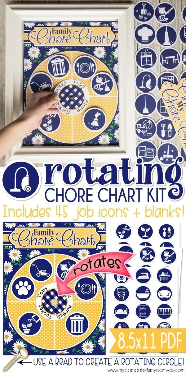 Rotating Job Chart {Navy/Yellow Floral} PRINTABLE