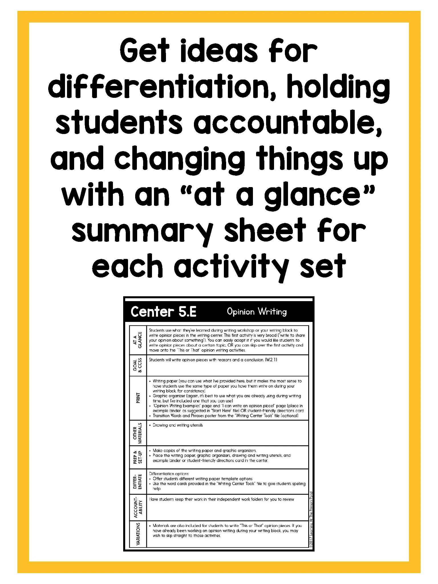 Second Grade Writing Center Activities