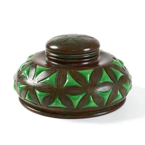 Tiffany Studios New York Bronze and Green Glass Inkwell