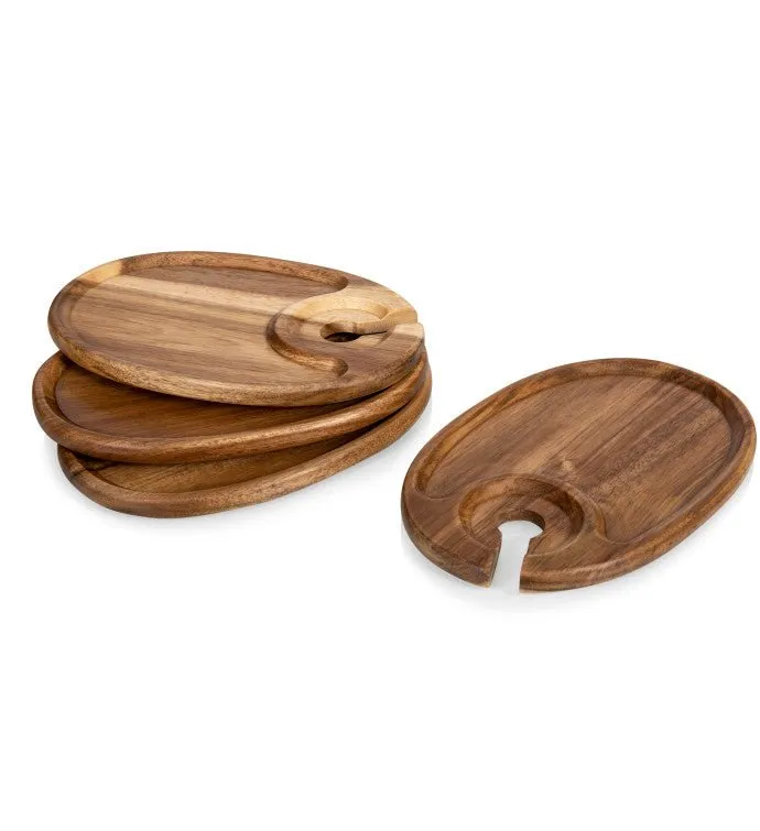 Wine Appetizer Plate Set Of 4, (Acacia Wood)