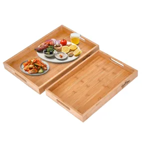 Wooden Serving Tray - Set Of 2 Bamboo Trays (16"X11" And 15"X10") - Sturdy Table